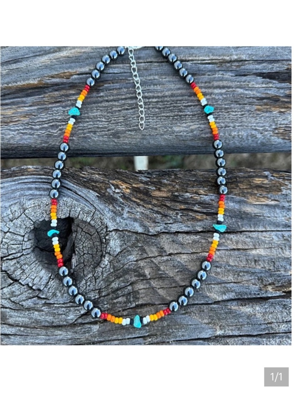 Turquoise Chip and Hematite Beaded Choker Necklace - Multicolor Accent
